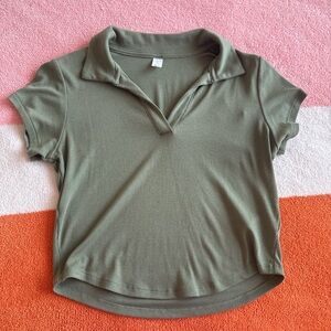 Old Navy Olive Green Short Sleeve Crop Polo Top
